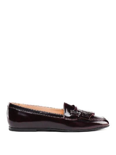 Shop Tod's Double T Polished Leather Loafers In Black