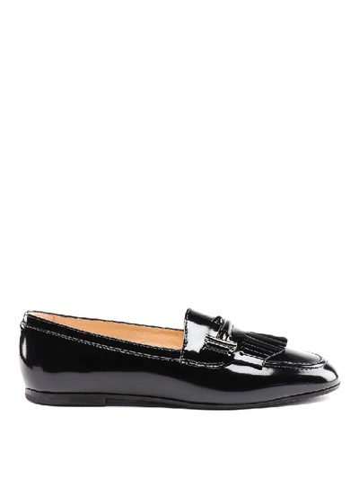Shop Tod's Double T Black Polished Leather Loafers