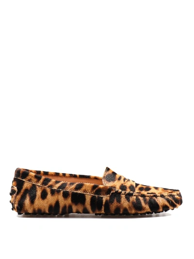 Shop Tod's Gommino Leo Print Calf-hair Loafers In Black