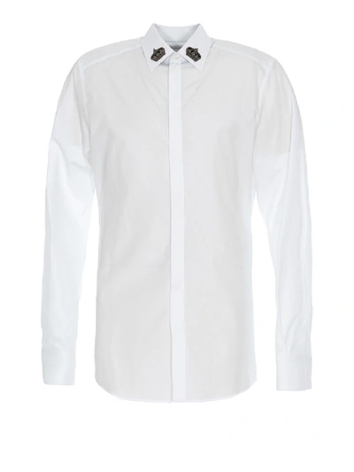 Shop Dolce & Gabbana Crown Embroidered White Cotton Shirt