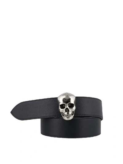 Shop Alexander Mcqueen Skull Ink Leather Belt In Black