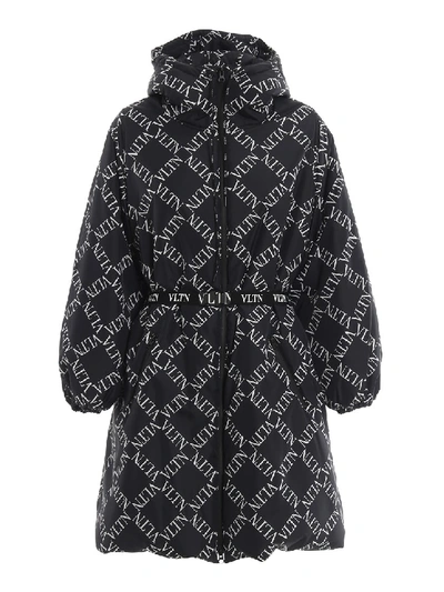 Shop Valentino Vltn Grid Hooded Padded Coat In Black