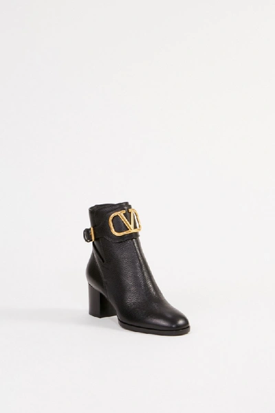Shop Valentino Leather Ankle Boot With V Logo Black