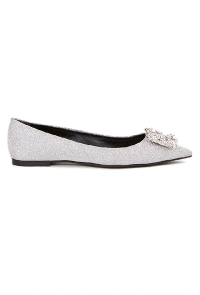Shop Roger Vivier Flats 'flower Strass' With Decorated Buckle Silver In White