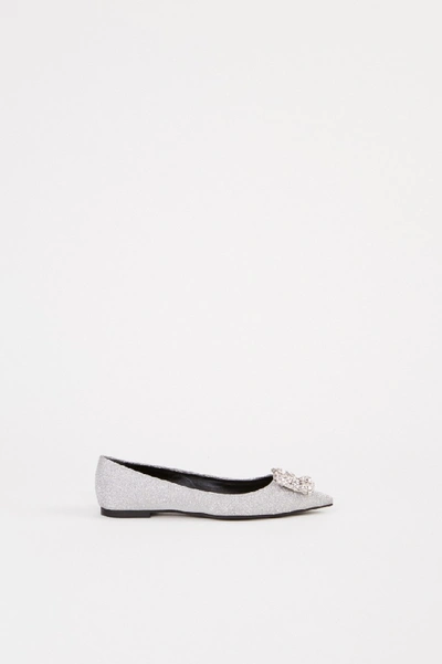 Shop Roger Vivier Flats 'flower Strass' With Decorated Buckle Silver In White