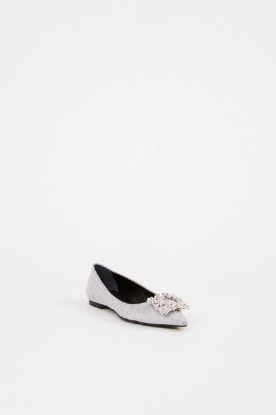 Shop Roger Vivier Flats 'flower Strass' With Decorated Buckle Silver In White