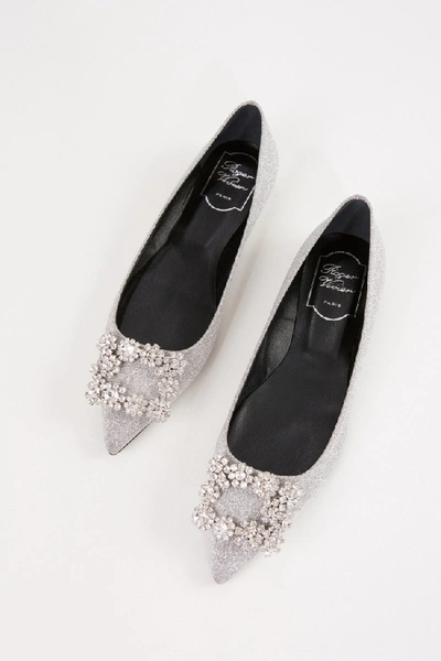 Shop Roger Vivier Flats 'flower Strass' With Decorated Buckle Silver In White