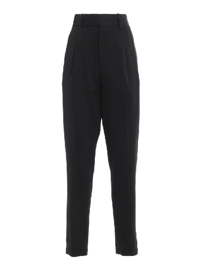 Shop Saint Laurent Wool Twill High Rise Tapered Trousers In Black