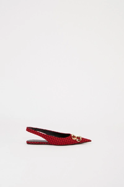 Shop Balenciaga Sharpened Leather Flat With Pepita Pattern Red/black