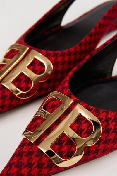 Shop Balenciaga Sharpened Leather Flat With Pepita Pattern Red/black