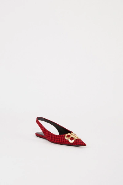 Shop Balenciaga Sharpened Leather Flat With Pepita Pattern Red/black