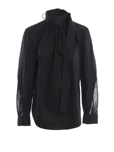 Shop Fendi Mesh Detail Poplin Blouse In Black