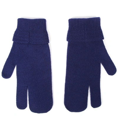 Shop Maison Margiela Blue Cashmere Blended Wool Gloves In Black