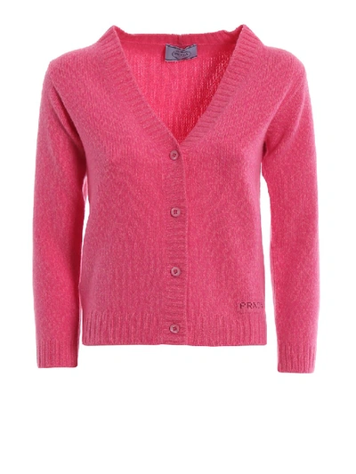 Shop Prada Logo Wool And Cashmere Crop Cardigan In Pink