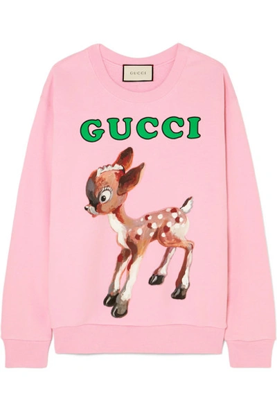 Shop Gucci Printed Cotton-jersey Sweatshirt In Pink
