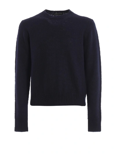 Shop Prada Dark Blue Virgin Wool Crew Neck Sweater In Black