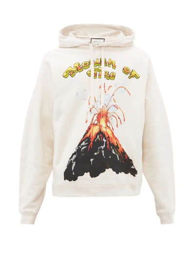 Shop Gucci Volcano-print Cotton Hooded Sweatshirt In Neutrals