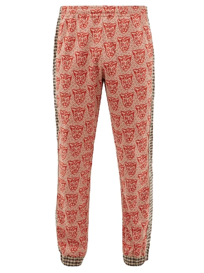 Shop Gucci Tiger-jacquard Cotton-blend Track Pants In Neutrals