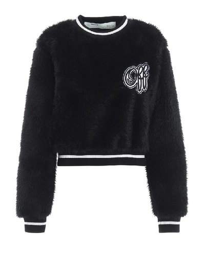 Shop Off-white Faux Fur Crop Sweatshirt In Black
