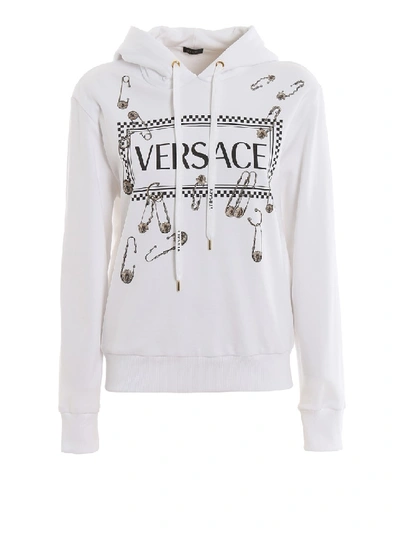 Shop Versace 90s Vintage Logo And Safety Pin Hoodie In White