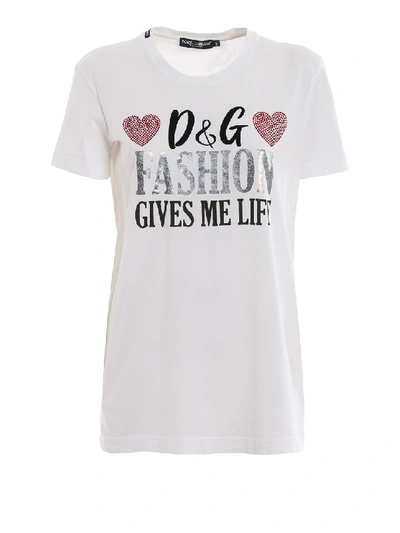 Shop Dolce & Gabbana Logo Print Rhinestone Embellished T-shirt In White