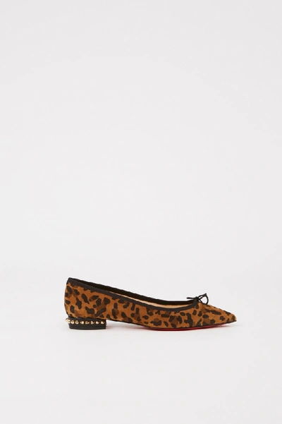 Shop Christian Louboutin Leopard Print Point-toe Suede Flats In Black