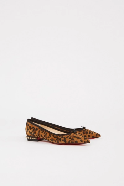 Shop Christian Louboutin Leopard Print Point-toe Suede Flats In Black