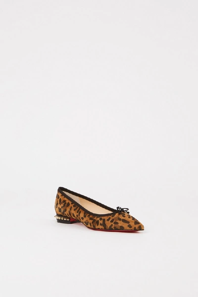 Shop Christian Louboutin Leopard Print Point-toe Suede Flats In Black