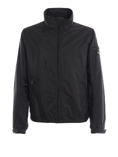 Shop Prada Logo Detailed Sleeve Nylon Jacket In Black