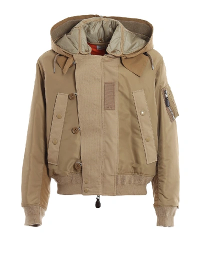 Shop Burberry Detachable Hood Detailed Nylon Bomber Jacket In Neutrals