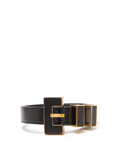 Shop Saint Laurent Square-buckled Leather Belt In Black