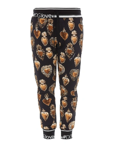 Shop Dolce & Gabbana Sacred Heart Print Joggers In Black