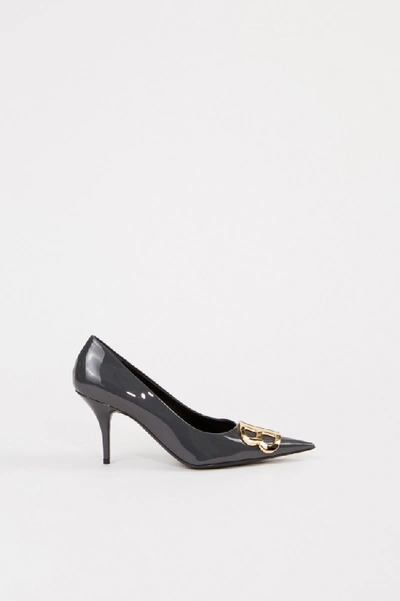 Shop Balenciaga Pointed Patent Leather Pump With Logo Grey