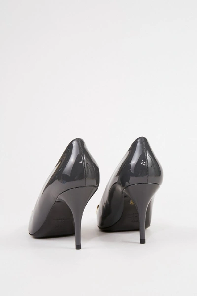 Shop Balenciaga Pointed Patent Leather Pump With Logo Grey