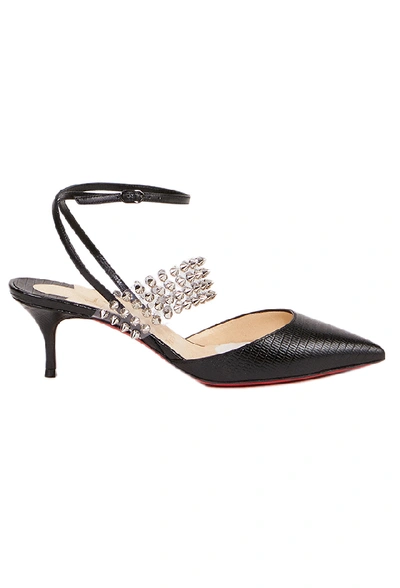 Shop Christian Louboutin Levita 55 Spiked Pvc And Lizard-effect Leather Pumps In Neutrals