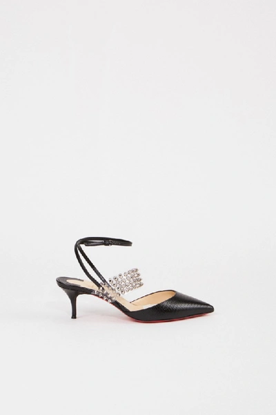 Shop Christian Louboutin Levita 55 Spiked Pvc And Lizard-effect Leather Pumps In Neutrals