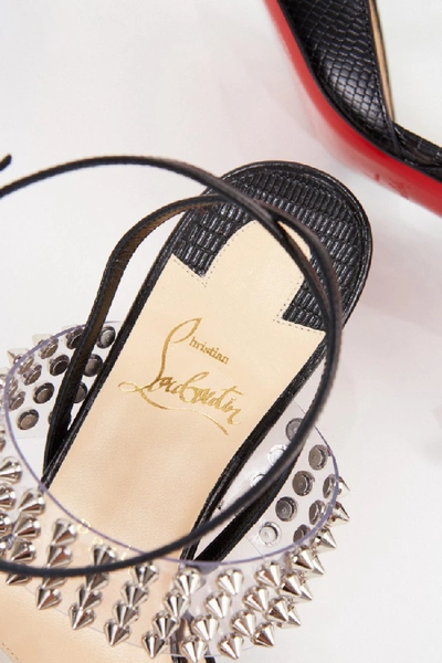 Shop Christian Louboutin Levita 55 Spiked Pvc And Lizard-effect Leather Pumps In Neutrals