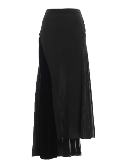 Shop Loewe Velvet Detailed Asymmetric Long Skirt In Black