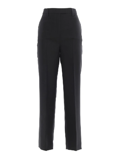 Shop Prada Tech Twill Wide Leg Trousers In Black