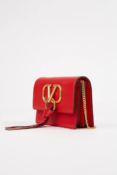 Shop Valentino Pochette Vring With Chain Strap Rosé In Red