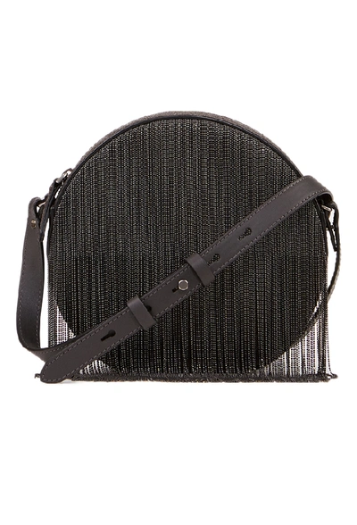 Shop Brunello Cucinelli Round Leather Bag With Pearl Decoration Anthracite In Black