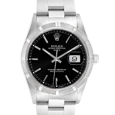 Shop Rolex Date Black Dial Oyster Bracelet Steel Mens Watch 15210