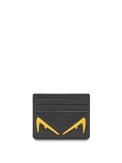Shop Fendi Diabolic Eyes Detail Leather Card Holder In Black