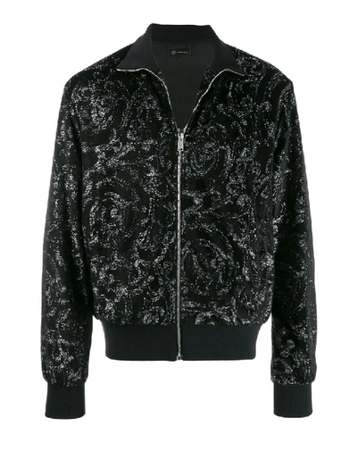 Shop Versace Barocco Print Jacquard Sweatshirt In Black