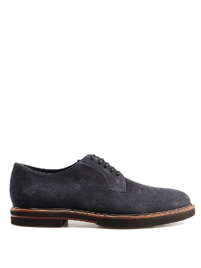 Shop Tod's Blue Suede Derby Lace-ups In Black