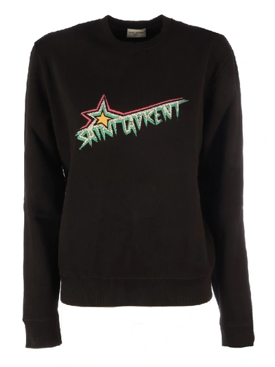 Shop Saint Laurent Printed Cotton Sweatshirt In Black