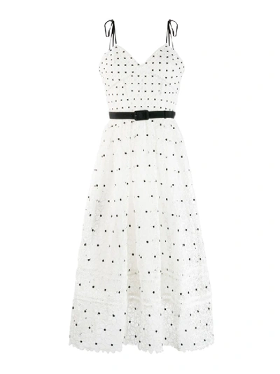Shop Self-portrait Belt And Lace Detailed Polka Dot Dress In White