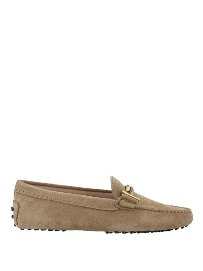 Shop Tod's Double T Detailed Suede Loafers In Neutrals