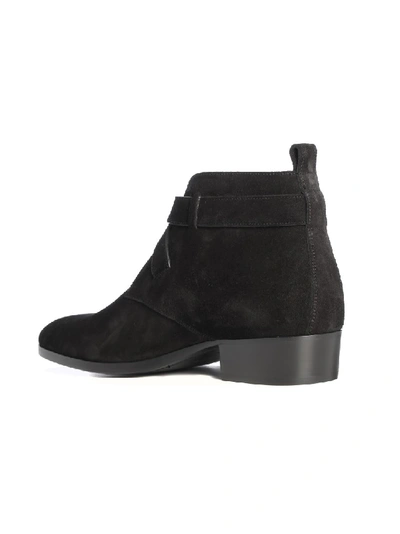 Shop Saint Laurent Wyatt Suede Ankle Boots In Black