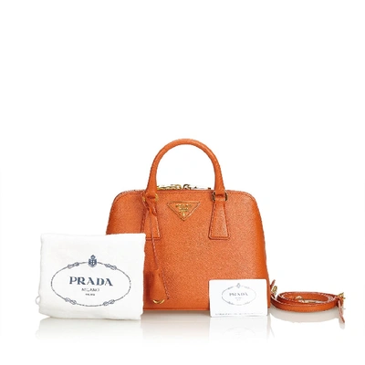 Pre-owned Prada Saffiano Leather Lux Promenade Satchel In Orange